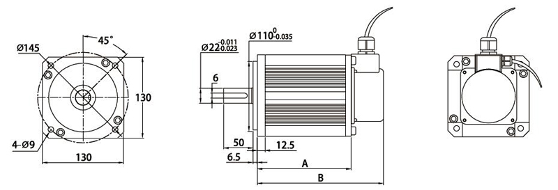 130YD-BL-3大功率直流无刷电机尺寸说明