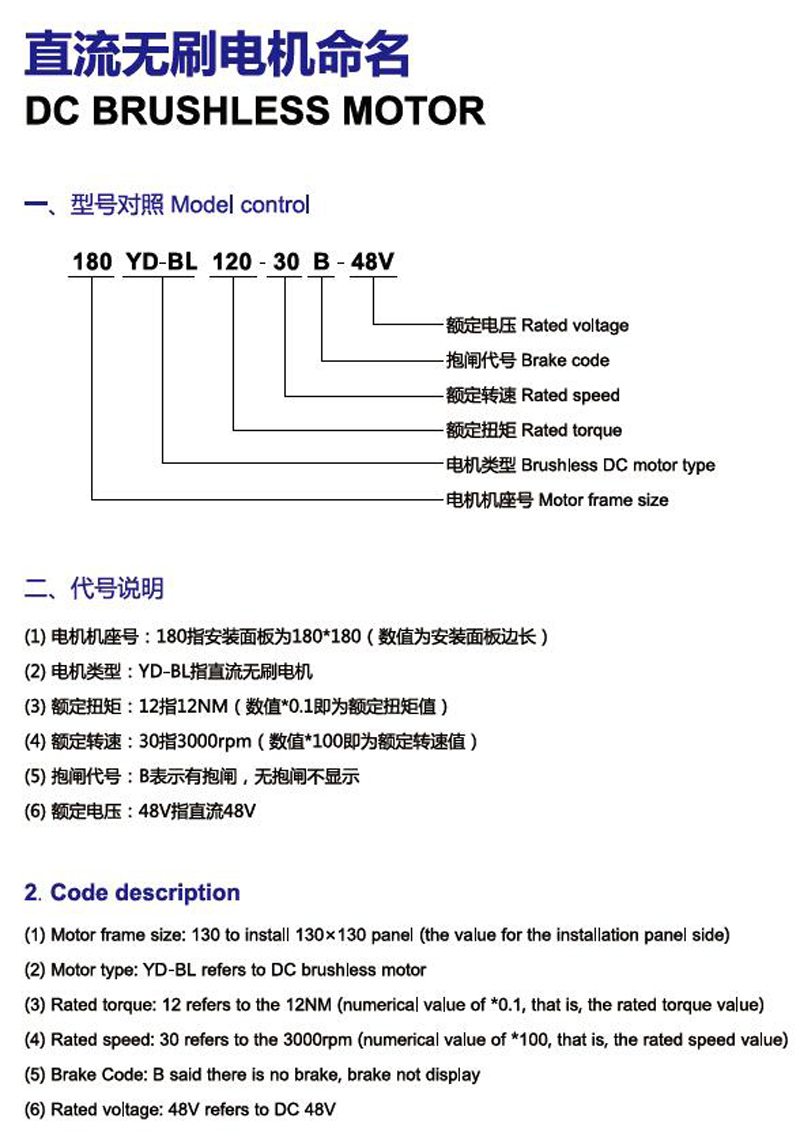 130YD-BL-3大功率直流无刷电机命名规则